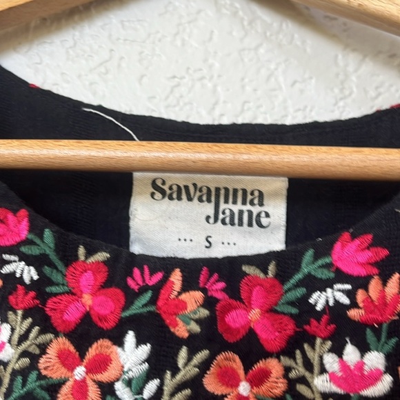 Savanna Jane Blouse Top Floral Embroidered Animal Print Black Pink size Small - Picture 4 of 10